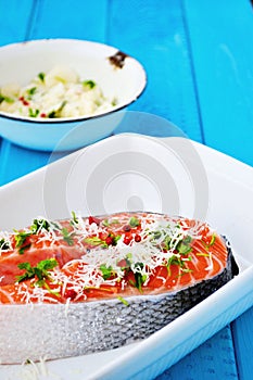 somon on the baking sheet