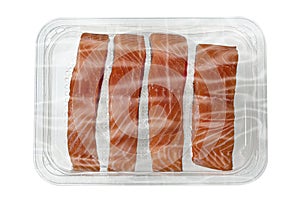Somon fish pieces in plastic packaging