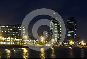 Somorrostro Beach in summer night. Barcelona,
