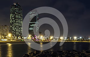 Somorrostro Beach in summer night. Barcelona,