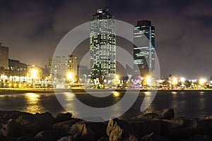 Somorrostro Beach in summer night. Barcelona, Spain photo