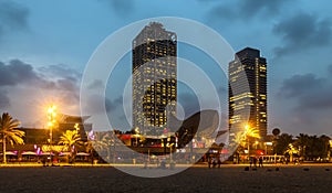 Somorrostro Beach in summer night. Barcelona, Spain