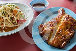 Somtum with chicken grilled photo