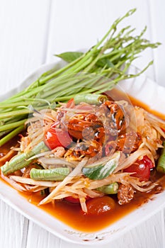 Somtum Hoi Dong, papaya salad delicious food in thailand photo