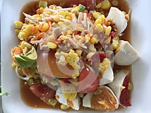 Somtum make from corn is famous Thai food