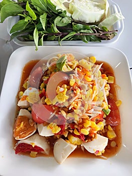 Somtum make from corn is famous Thai food