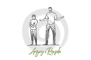 Son, dad, child, angry, scold, naughty concept. Hand drawn isolated vector.