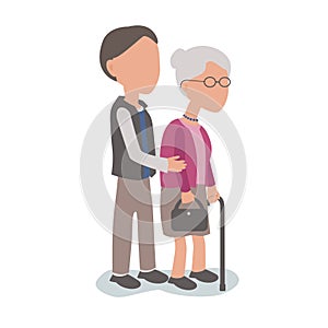 Son helping elderly mother - family assist concept photo