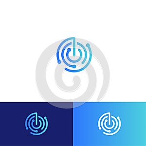 Sonar or radar vector logo concept. Business scanner or indicator isolated icon. Round blue linear logotype for tracked