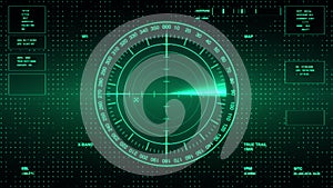 Sonar Screen For Submarines And Ships. Radar Sonar With Object On Map. Futuristic HUD Navigation monitor