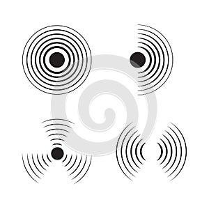 Sonar signal wave vector icon. Round pulse, sonic frequency. Graphic energy, radial pulse sign on isolated background. Black