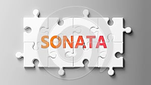 Sonata complex like a puzzle - pictured as word Sonata on a puzzle pieces to show that Sonata can be difficult and needs