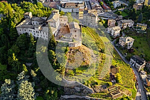 Sondrio, Valtellina, Italy, Castel Masegra, aerial view