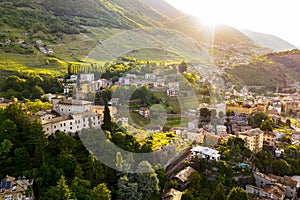 Sondrio, Valtellina, Italy, Castel Masegra, aerial view