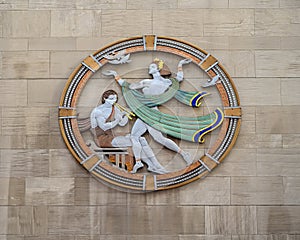 `Song`, an Art Deco disc by Hildreth Meire on the 50th Street Facade of Radio City in New York City photo