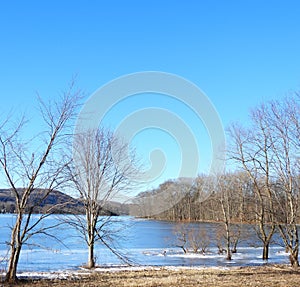 Song Lake kettle lake in upstate CentralNewYork during late February winter