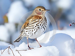 Song Thrush stuck in the snow