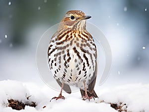 Song Thrush stuck in the snow