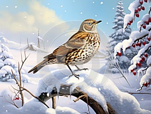 Song Thrush stuck in the snow