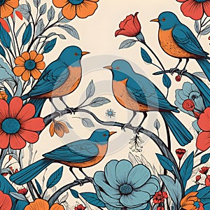 Songbirds and flowers illustration photo