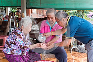 Songkran Festival bathe with respect to parents