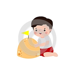 Songkran festival cute kid thai Traditional and sand pagoda Thailand Traditional New Year Day Vector Illustration