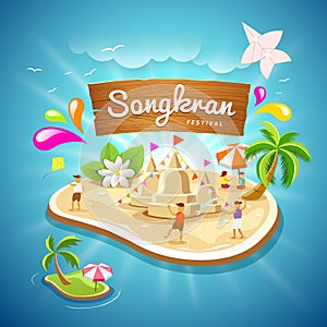 Songkran Festival summer in Thailand on blue sea