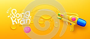 Songkran festival thailand, water gun and water drop, banners design on yellow background,