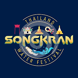 Songkran festival thailand water splashing logotype and lettering design