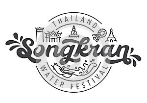 Songkran thailand water festival logotype design with linear icon