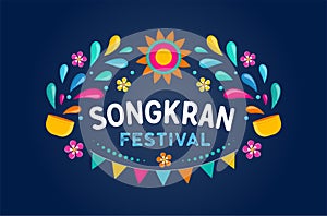 Songkran - water festival in Thailand. Thai new year national holiday. Colorful vector banner and background