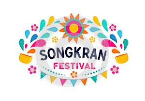 Songkran - water festival in Thailand. Thai new year national holiday. Colorful vector banner and background