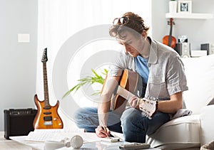 Songwriter composing a song