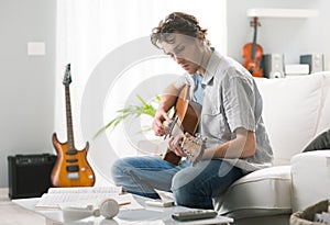 Songwriter composing a song