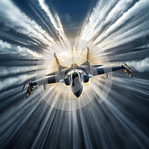 Sonic Thunder: Fighter Jet Approaching at Unmatched Velocity