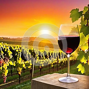 Sonnenuntergang im ein Glas Rotwein mit