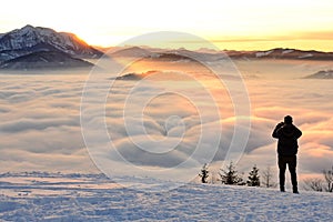 Sunset with clouds in winter on the GrÃÂ¼nberg Gmunden district, Upper Austria, Austria