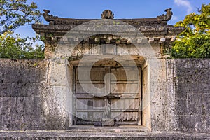 Sonohyan-utaki gate of Shuri Castle`s in the Shuri neighborhood of Naha, the capital of Okinawa Prefecture, Japan