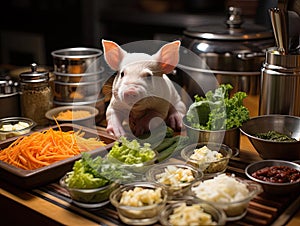 Sony camera captures piglet chef making tiny salad