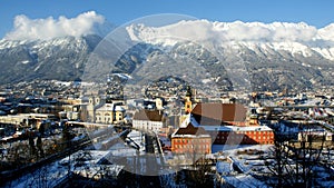 Panoramic view over Innsbruck city in winter photo