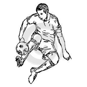 soocer player kicking ball - vector illustration sketch hand drawn with black lines, isolated on white background