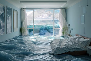 Soothing Bedroom ocean. Generate Ai