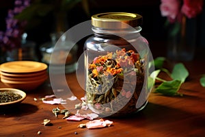 Soothing Dry jar herbal tea. Generate Ai