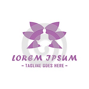 A soothing logo design featuring the silhouette of a woman in a yoga pose with a butterfly and flower, representing growth