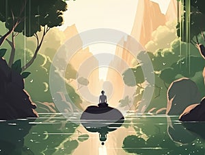 Serenity in Nature: Meditative Self-Care by the Tranquil Lake photo