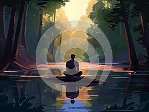 Serenity in Nature: Meditative Self-Care by the Tranquil Lake photo