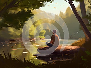 Serenity in Nature: Meditative Self-Care by the Tranquil Lake photo