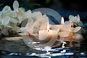 Soothing Spa white candle water. Generate AI photo