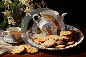Soothing Stilllife flower tea cookies. Generate Ai photo