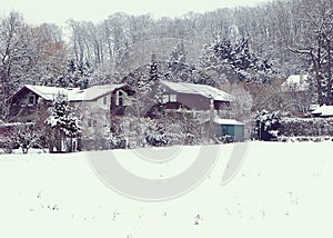 Soow in Bavarian countryside in wintertime